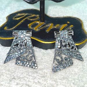 EUC ‘80s art deco marcasite vintage style & rhinestone clip earrings